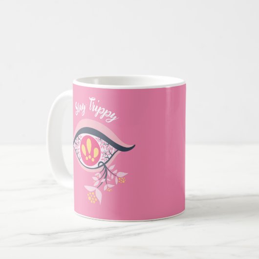 Blijf Trippy Eye Pink Floral Psychedelic Koffiemok (Voorkant links)
