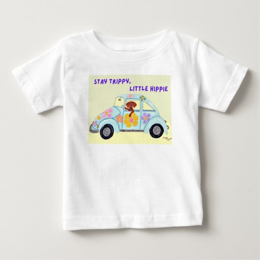 Blijf Trippy, kleine hippie-dachshond in auto (Voorkant)