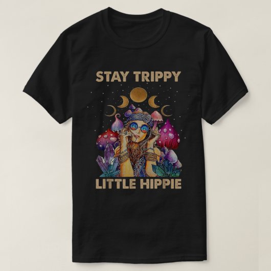 Blijf Trippy Little Hippie Fungus Magic Psilocybin T-shirt (Design voorkant)