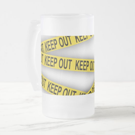 Blijf uit de buurt, kruis politietape 3d niet matglas bierpul (Voorkant links)