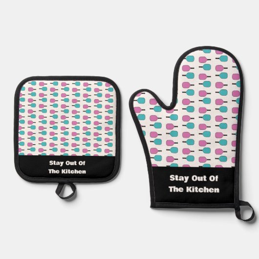 Blijf uit de keuken Grappige Pickleball Paddle Ovenwant & Pannenlap Set (Voorkant)