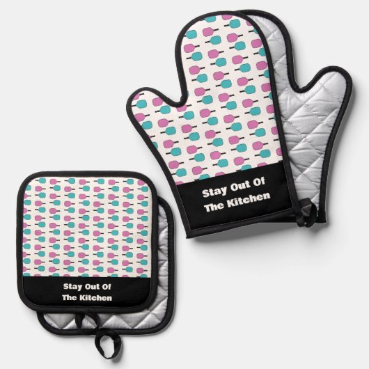 Blijf uit de keuken Grappige Pickleball Paddle Ovenwant & Pannenlap Set (Voorkant / Achterkant)