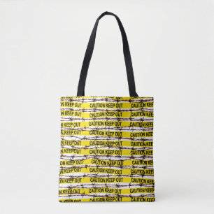 Blijf uit! Gele band en gestreepte draad Tote Bag