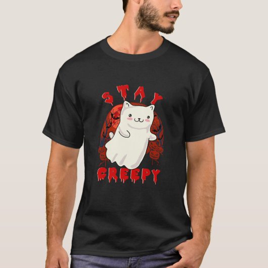 Blijf van Creepy Cute Kitty Cat Ghost Halloween Co T-shirt (Voorkant)