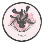 Blijf van een vreemde Gothic roze ogen Creepy Horr Hockey Puck (Voorkant)