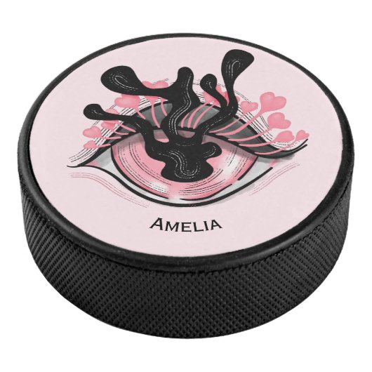 Blijf van een vreemde Gothic roze ogen Creepy Horr Hockey Puck (3/4)