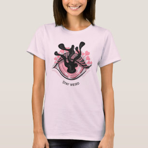 Blijf van een vreemde Gothic roze ogen Creepy Horr T-shirt