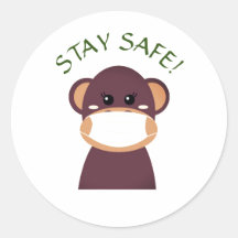 Blijf veilig! AAP MET MOND MASKER Ronde Sticker