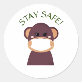 Blijf veilig! AAP MET MOND MASKER Ronde Sticker