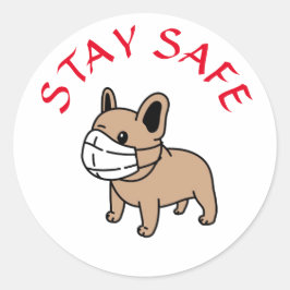 Blijf Veilig Cartoon Bulldog Met Gezichtsmasker St Ronde Sticker