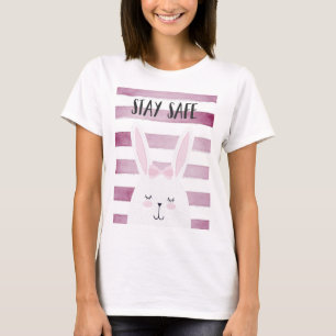 Blijf veilig Citaat Funny Bunny in Roze Shades T-shirt