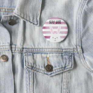 Blijf Veilig Citaat Grappige Konijn in Roze Zonneb Ronde Button 5,7 Cm