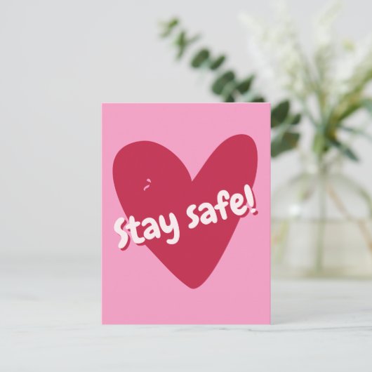 Blijf veilig! Groot roze hart - Corona aanmoedigin Briefkaart (Staand voorkant)