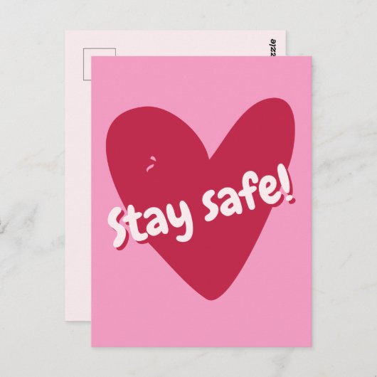 Blijf veilig! Groot roze hart - Corona aanmoedigin Briefkaart (Voorkant / Achterkant)