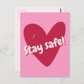 Blijf veilig! Groot Roze Hart - Corona Bemoediging Briefkaart (Voorkant / Achterkant)