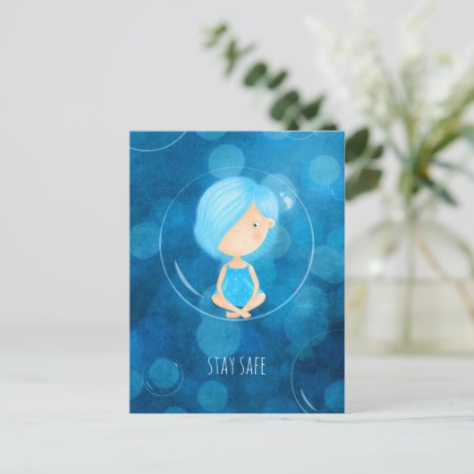 Blijf veilig met Covid Cute Funny Girl Bubble Teke Briefkaart (Staand voorkant)