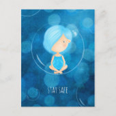 Blijf veilig met Covid Cute Funny Girl Bubble Teke Briefkaart (Voorkant)