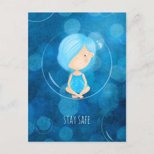 Blijf veilig met Covid Cute Funny Girl Bubble Teke Briefkaart (Voorkant)
