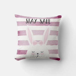 Blijf veilig Quote Funny Bunny in Roze Shades Kussen