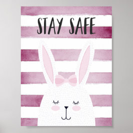 Blijf veilig Quote Funny Bunny in Roze Shades Poster