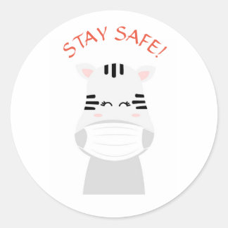Blijf Veilig Schattige Zebra Draagt Mondkapje Rond Ronde Sticker