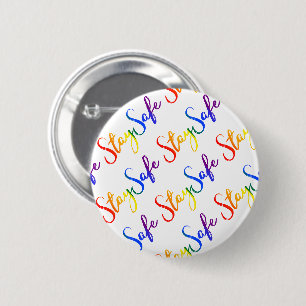 Blijf veilig voor LGBT Rainbow Flag Colors Typogra Ronde Button 5,7 Cm