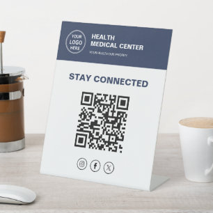 Blijf Verbonden Medische Kliniek Zorg Logo Reclamebord Met Voetstuk