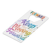 Blijf vooruit bewegen creditkaart flessenopener (Voorkant Gekanteld)