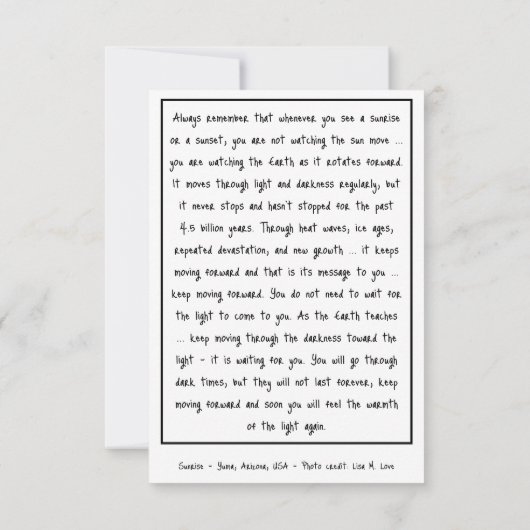 Blijf vooruit bewegen notitiekaartje (Achterkant)