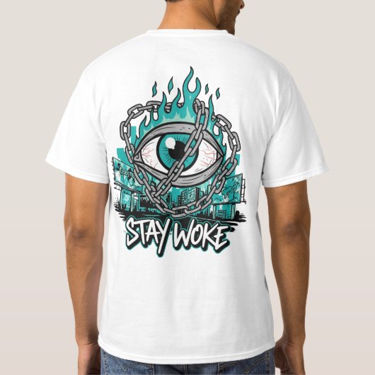 Blijf wakker - All-Seeing Eye met kettingen en vla T-shirt (Achterkant)