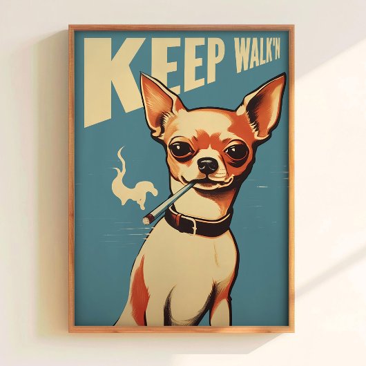 Blijf Wandelen Poster Hipster Hond Kunstprint Grap
