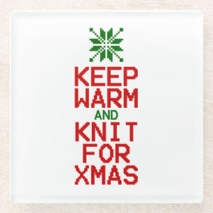 Blijf Warm en Brei voor Kerstmis Glazen Onderzetter