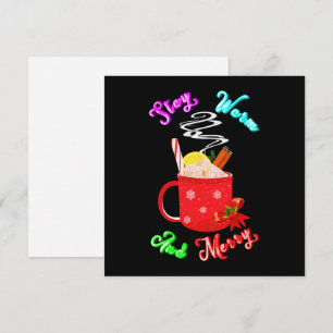 Blijf warm en vrolijk kaneel sneeuwvlokken kerst bedankkaart