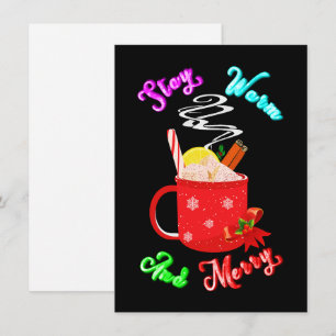 Blijf warm en vrolijk kaneel sneeuwvlokken kerst bedankkaart