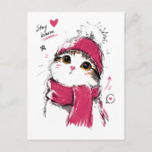 Blijf Warm Knuffelkat met Winter Muts & Sjaal Briefkaart (Voorkant)
