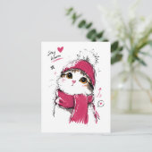 Blijf Warm Knuffelkat met Winter Muts & Sjaal Briefkaart (Staand voorkant)
