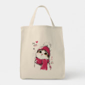 Blijf Warm Knuffelkat met Winter Muts & Sjaal Tote Bag (Achterkant)