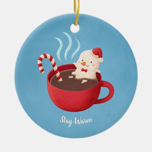 Blijf Warm Sneeuwman in Beker Kerst Ornament (Voorkant)