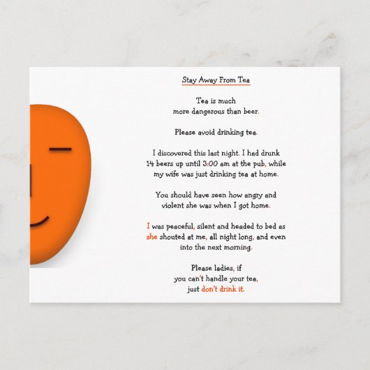 Blijf weg van Tea Not Beer Funny Wife Joke Humor Briefkaart (Voorkant)