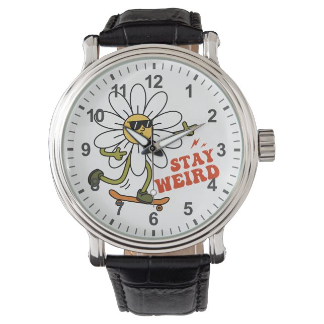 Blijf Weird Skateboarding Madeliefje Horloge (Voorkant)