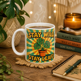 Blijf wild bladig schattig botanisch koffiekopje koffiemok