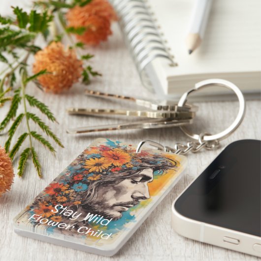 Blijf Wild Bloem Kind Boho Man Bloemensleutelhange Sleutelhanger (Voorkant Rechts)