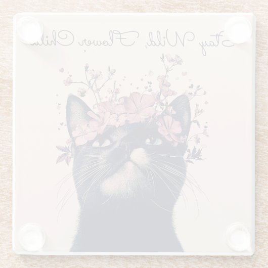 Blijf Wild, Bloem Kind Kat Bloemen Boho Glazen Onderzetter (Achterkant)