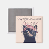 Blijf Wild, Bloem Kind Kat Bloemen Boho Magneet (Voorkant / Achterkant)