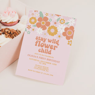 Blijf Wild Bloem Kind Retro Florale verjaardag Kaart