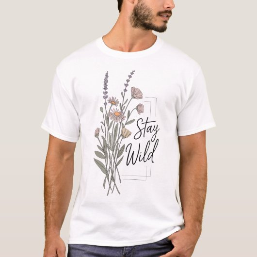 Blijf Wild Boho Wildflowers Minimalistisch T-shirt (Voorkant)