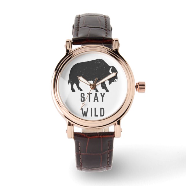Blijf Wild Buffalo Silhouette Horloge (Voorkant)