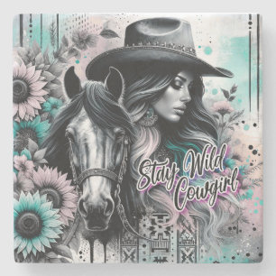 Blijf wild cowgirl western stenen onderzetter