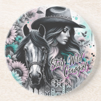 Blijf wild cowgirl western  zandsteen onderzetter
