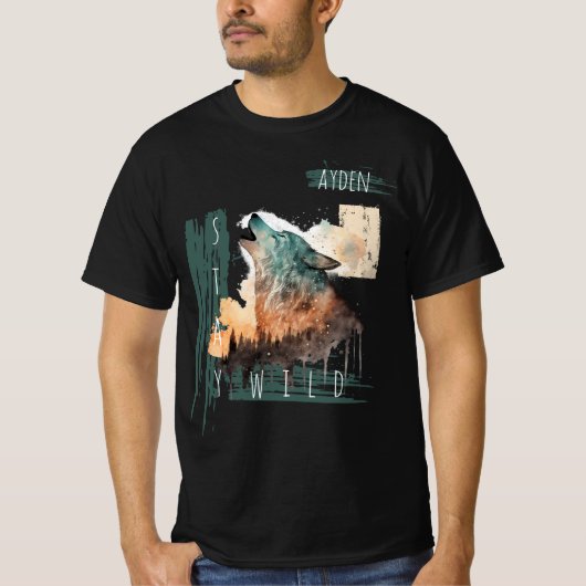 "Blijf Wild" Howling Wolf Aanpasbaar T-shirt (Voorkant)